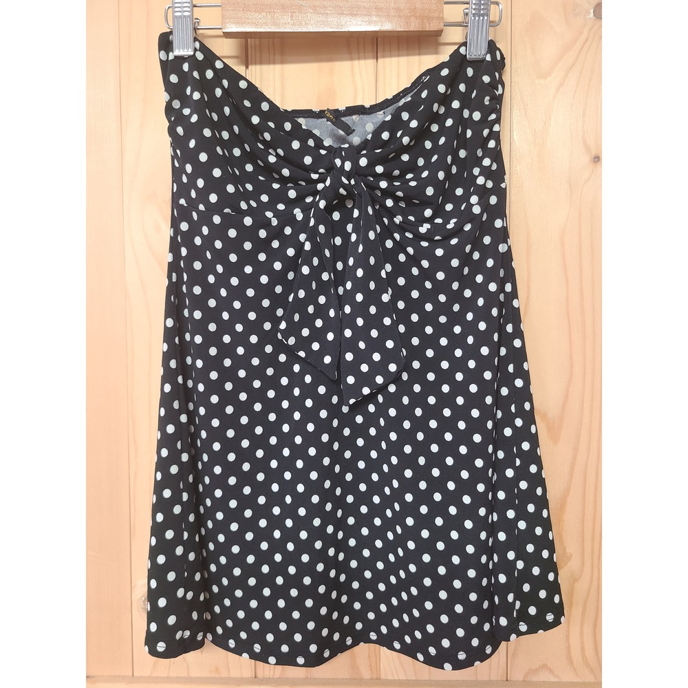 Soprano Polka Dot Tube Top Womens M Black  Tie Front Strapless